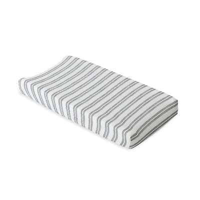 Housse de Matelas à Langer en Mousseline de Coton Red Rover - Grey Double Stripe - Notre exclusivité