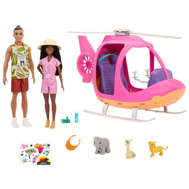 Barbie Pink Passport Kenya Adventure Dolls & Playset with Toy Helicopter