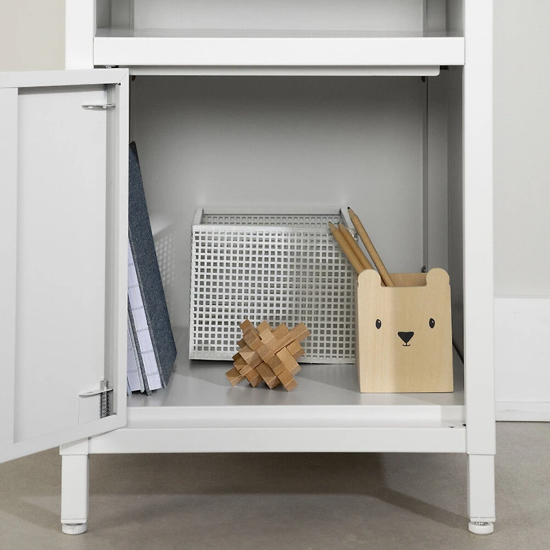 Sweedi Table de chevet avec porte en métal Blanc