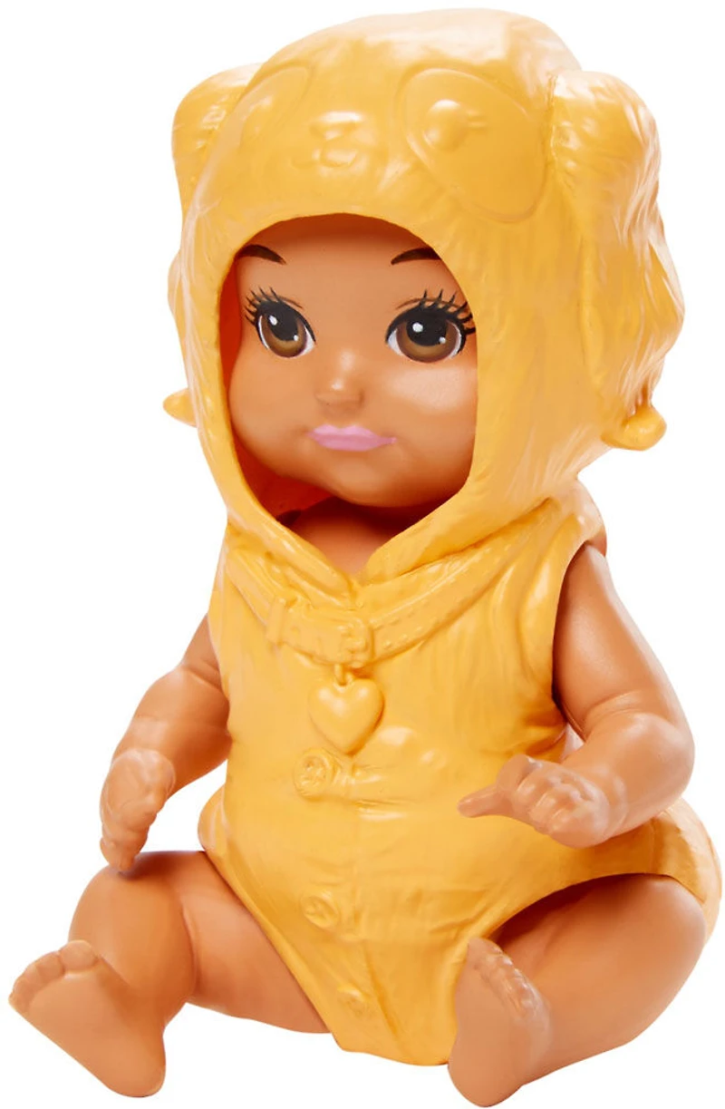 Poupée bébé ​Skipper Babysitters Inc. Barbie avec costume-barboteuse de chiot dorée et couche amovibles