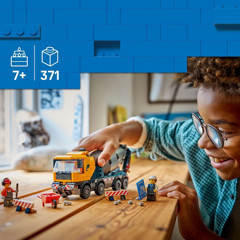 LEGO City La bétonnière - Grand camion de chantier avec 3 figurines pour enfants de 7 ans et plus - 60478