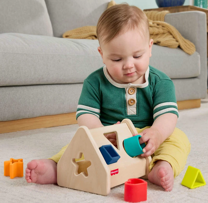 Fisher-Price Trieur de formes en silicone et bois, base en bois