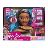Tête de Coiffure "Paillettes et C'est Parti" Barbie De Luxe à 20 Eléments - Cheveux Bruns