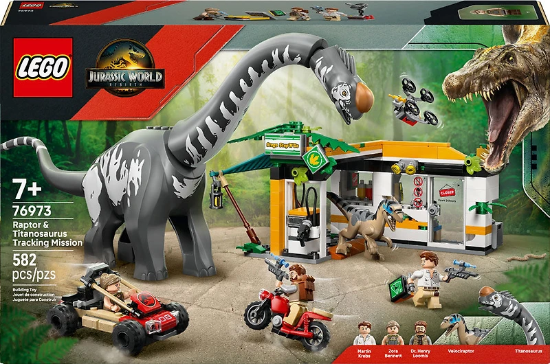 LEGO Jurassic World Mission de Suivi du Raptor et du Titanosaure, Jouet avec Station de Recharge 76973