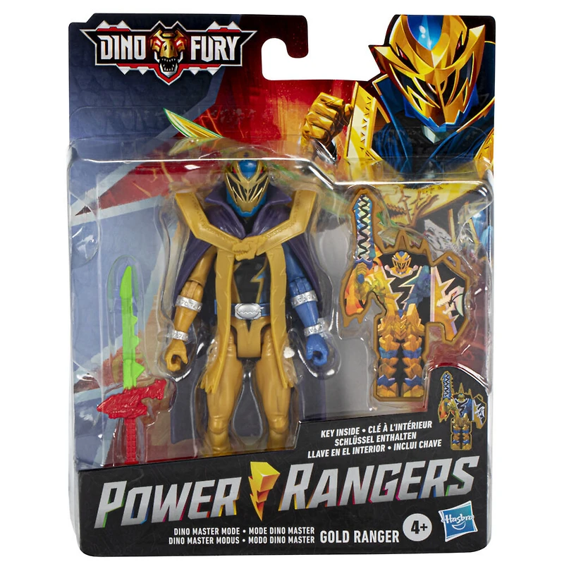 Power Rangers Dino Fury Dino Master Mode Gold Ranger Action Figure Toy with Dino Fury Key