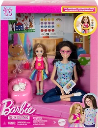 Barbie Art Therapy Playset with 2 Dolls, Pet & Accessories, Shirt on Small Doll Rotates Emoji