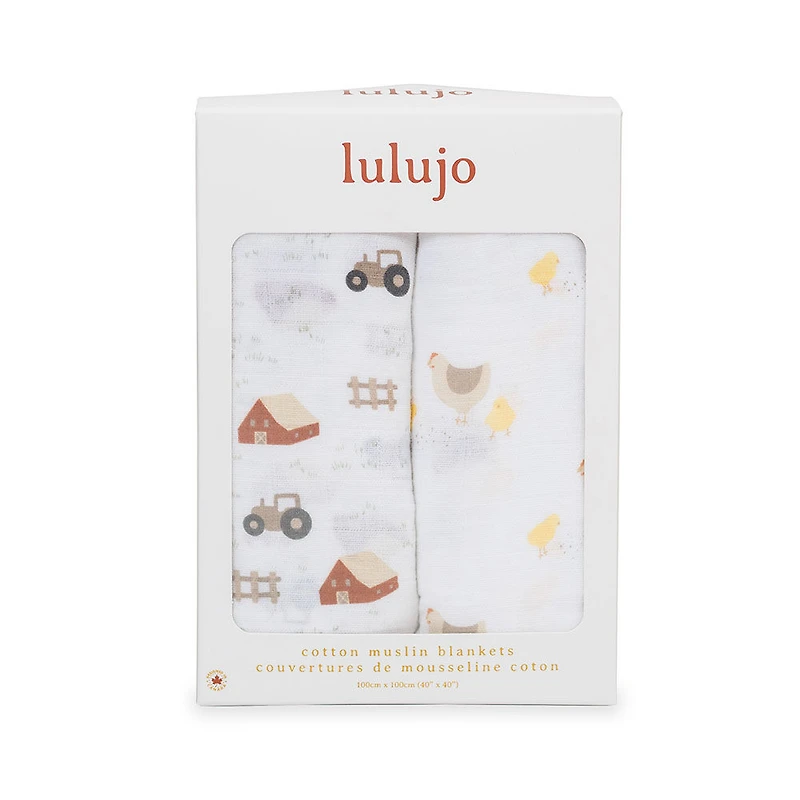 Lulujo - 2PK Langes en mousseline - Ferme + Poule e