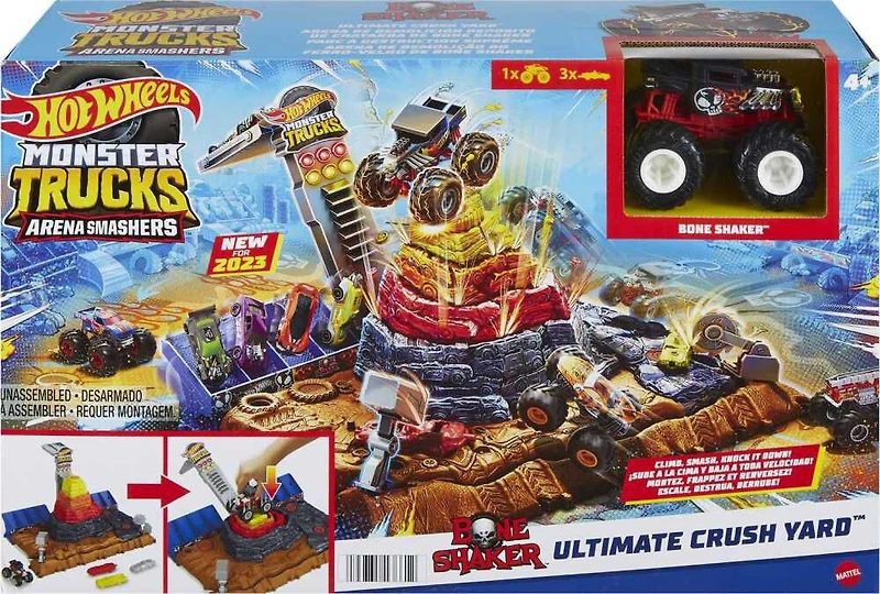Hot Wheels- Monster Trucks - Arena Smashers- Coffret de Jeu- PARC À DESTRUCTION SUPRÊME Bone Shaker