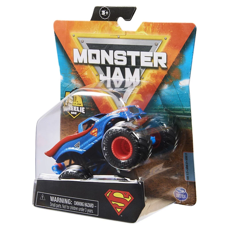 Monster Jam, Monster truck Superman officiel, véhicule en métal moulé, série Heroes and Villains, échelle 1:64