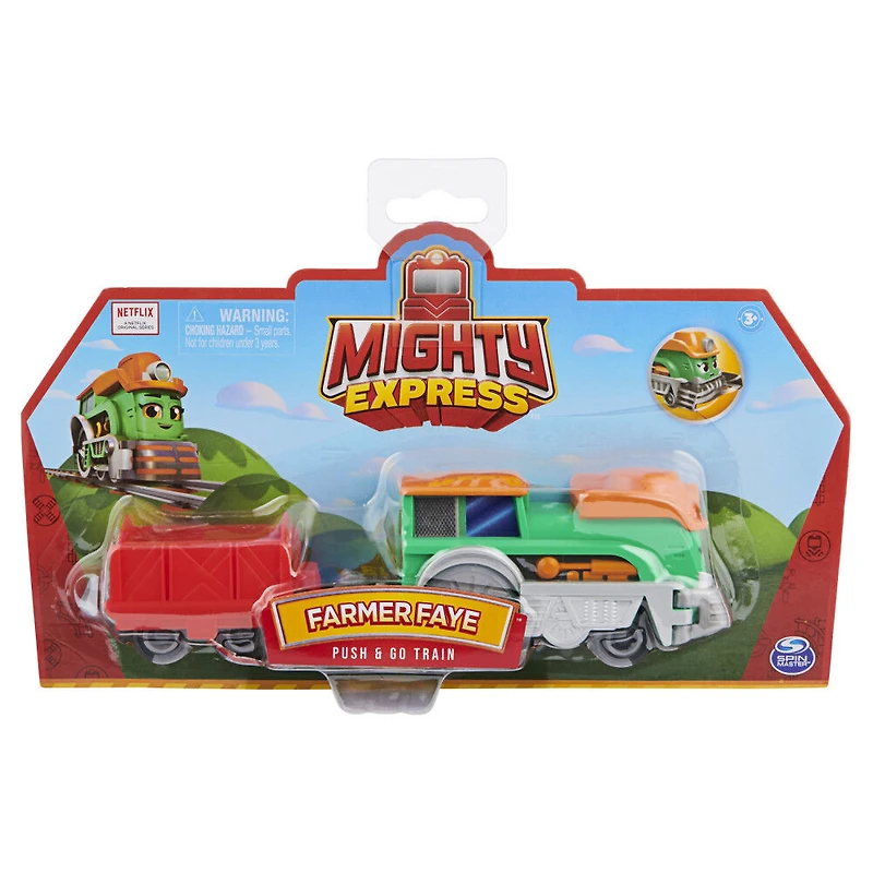 Mighty Express, Petit train Push and Go Fizz la fermière avec wagon de cargaison, jouets pour enfants à partir de 3 ans