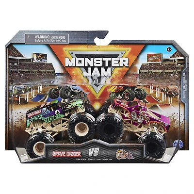 Monster Jam, Monster trucks Grave Digger Vs. Calavera officiels, véhicules en métal moulé à collectionner, échelle 1:64, jouets pour garçons à partir de 3 ans