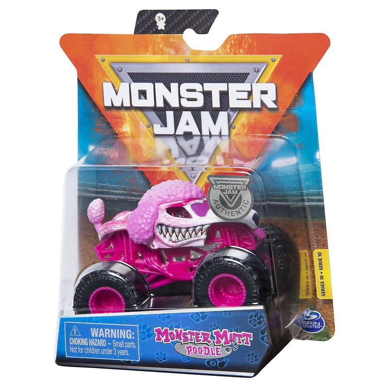 Monster Jam, Monster truck Monster Mutt Poodle officiel, véhicule en métal moulé, série Ruff Crowd, échelle 1:64