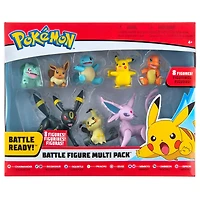 Pokémon - Multipaquet de figurines de combat - Bulbizarre (Bulbasaur), Carapuce (Squirtle), Pikachu, Évoli (Eevee), Mimiqui (Mimikyu), Noctali (Umbreon) and Mentali (Espeon)