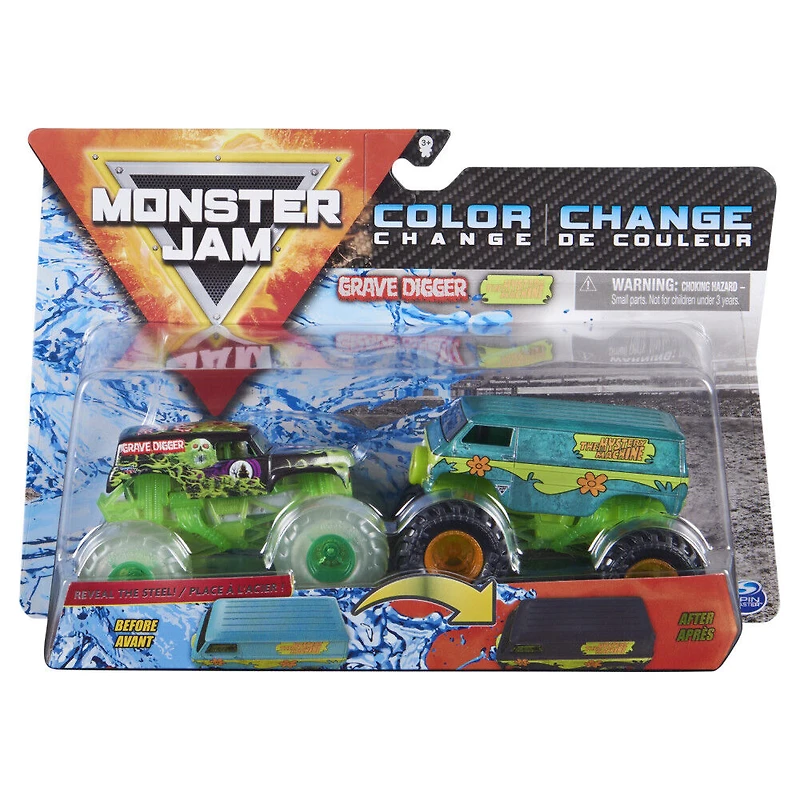 Monster Jam, Monster trucks Grave Digger vs. Mystery Machine officiels qui changent de couleur en métal moulé, échelle 1:64