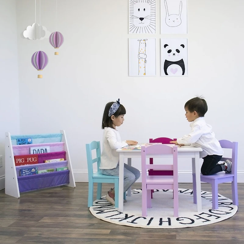 Kids Wood Table and 4 Chairs White/Pinks