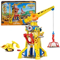 Rubble and Crew, coffret Bark Yard Crane Tower avec figurine articulée Ruben, bulldozer et sable Kinetic Build-It Play Sand