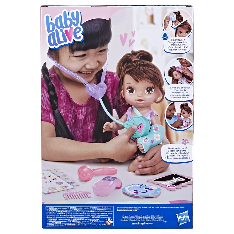 Baby Alive, Bella va mieux, coffret de poupée (cheveux bruns) pour jouer au docteur