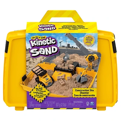 Kinetic Sand, Coffret bac à sable pliable Chantier avec véhicule et 907 g de Kinetic Sand