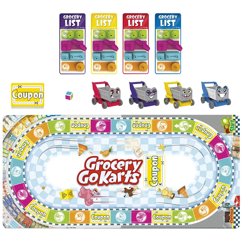 Grocery Go Karts Board Game for Preschoolers and Kids, Building Game with Mini Groceries