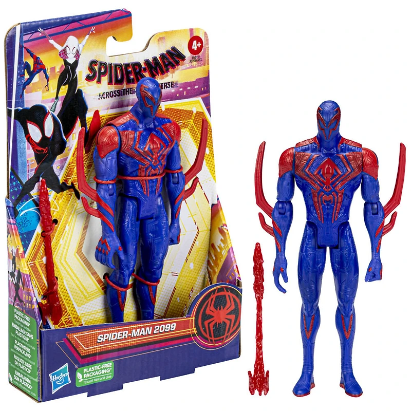 Marvel Spider-Man: Across the Spider-Verse Spider-Man 2099 Toy, 6-Inch-Scale Action Figure with Laser Blast Accessory, Toys for Kids Ages 4 and Up