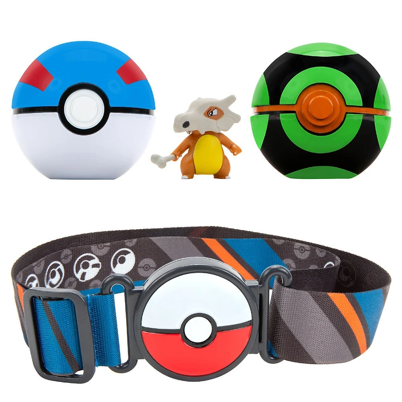 Pokémon - Ensemble de ceinture Clip 'N Go pour ballon Poké - Super Ball (Great Ball), Sombre Ball (Dusk Ball) et Osselait (Cubone)
