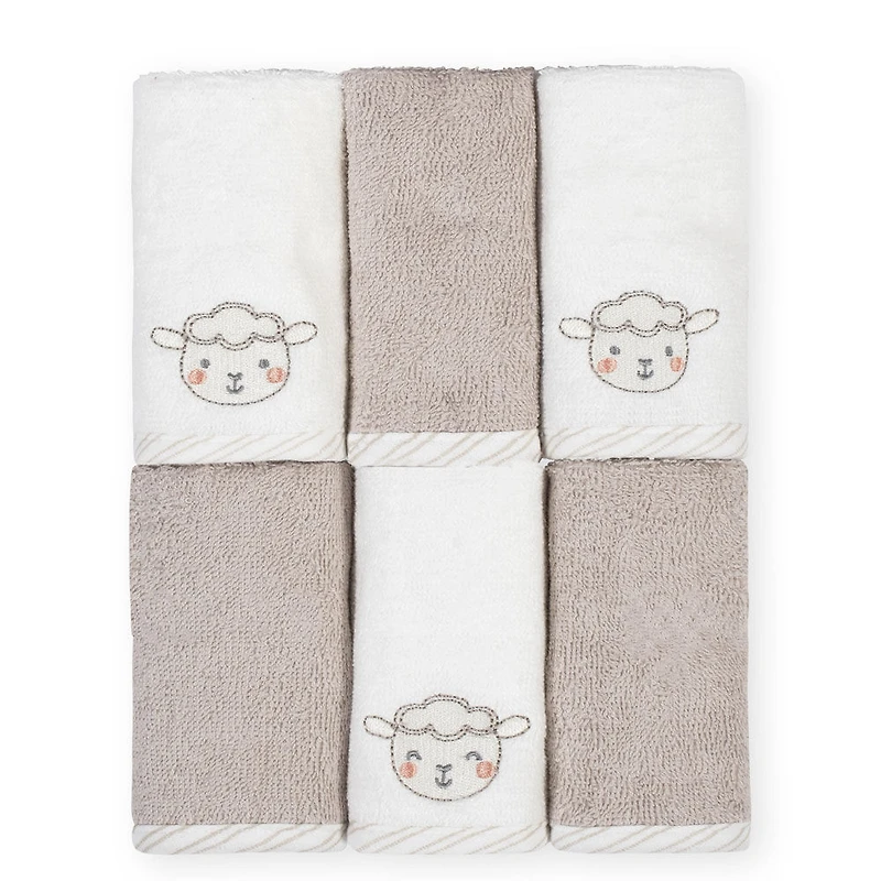 Koala Baby - Débarbouillettes pour bébé en paquet de 6 - Agneau gris et blanc