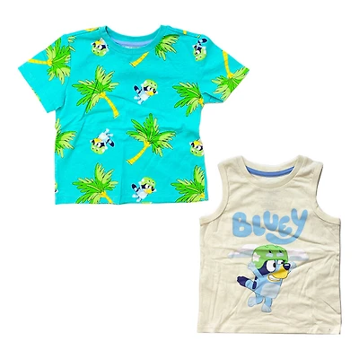 Bluey – Ensemble avec t-shirt Bluey tropical – Turquoise/Blanc Cassé