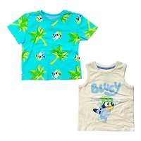 Bluey – Ensemble avec t-shirt Bluey tropical – Turquoise/Blanc Cassé