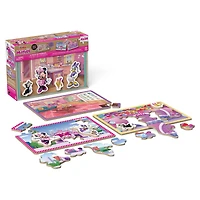 Minnie Mouse, 24-Piece Jigsaw Puzzles 4-Pack Bundle with 8 Interchangeable Minnie Mouse Character Pieces and Wooden Slide Box
