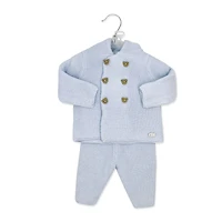 Rock a Bye Baby Coffret cadeau 2 pièces cardigan et pantalon en tricot bleu 0-3 mois
