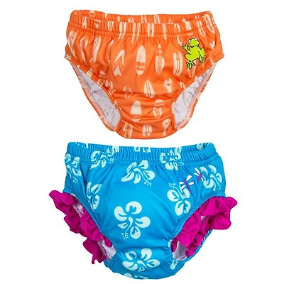 Assortiment d'imprimés réutilisables pour couches de natation, hibiscus et planche de surf Swim School