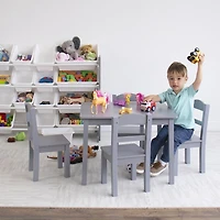 Kids Wood Table and 4 Chairs, Grey/Grey