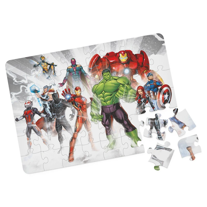 Marvel Avengers, Puzzle de 48 pièces Captain America, Iron Man, Thor, Hulk, Black Panther, Dr. Strange, Thanos, avec boîte en métal