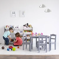 Kids Wood Table and 4 Chairs, Grey/Grey