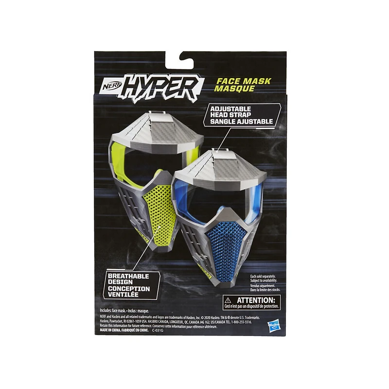 Nerf Hyper Face Mask - Breathable Design, Adjustable Head Strap - Blue Team Color