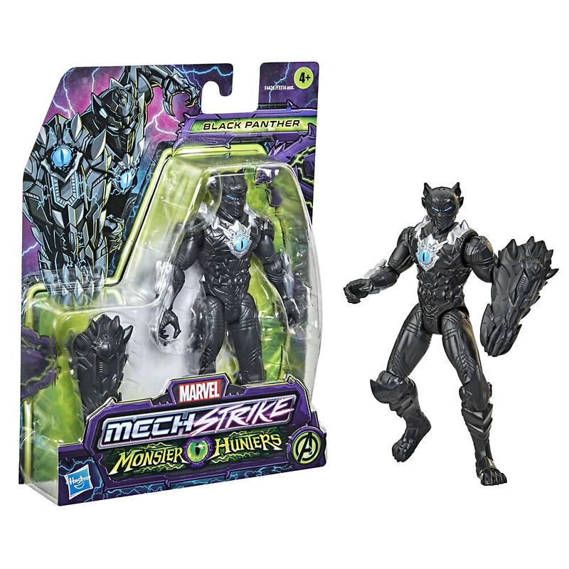 Marvel Avengers Mech Strike Monster Hunters, figurine Black Panther de 15 cm avec accessoire