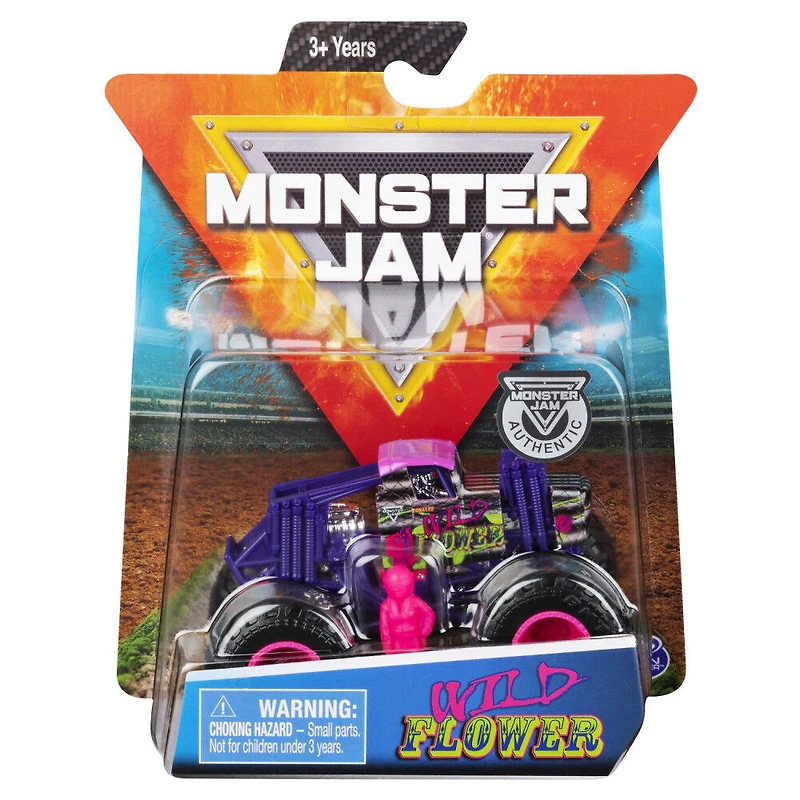 Monster Jam, Monster truck authentique Wild Flower en métal moulé à l'échelle 1:64, série Danger Divas