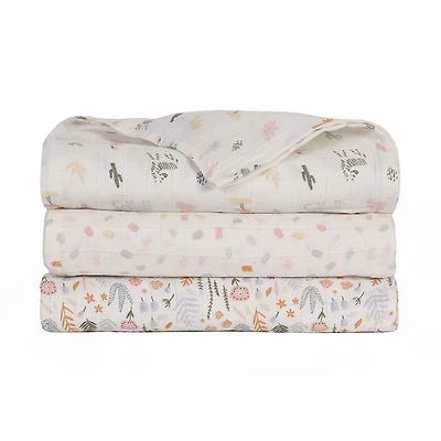 Baby's First by Nemcor Lot de 3 couvertures en mousseline de coton, motif floral