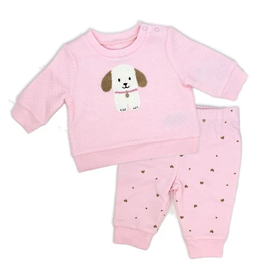 Baby Mode Ensemble haut matelassé et pantalon polaire : Chiot rose