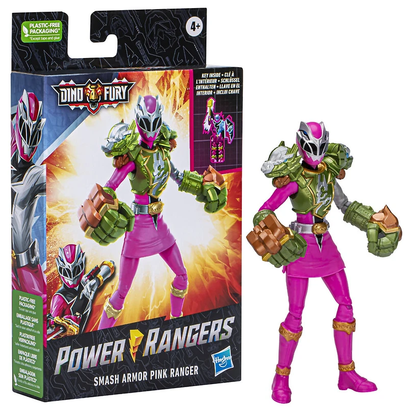 Power Rangers Dino Fury Ranger rose Armure Smash, figurine Power Rangers de 15 cm
