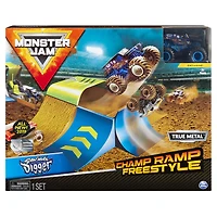 Monster Jam, Coffret Champ Ramp Freestyle officiel avec monster truck exclusif Son-uva Digger en métal moulé à l'échelle 1:64