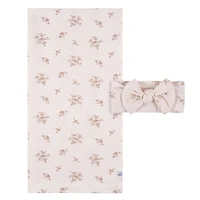 Just Born  - 2 piece Swaddle Blanket+Headband Pink Floral