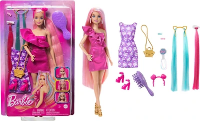 Barbie Fun & Fancy Hair Doll with Extra-Long Colorful Blonde Hair and Styling Accessories