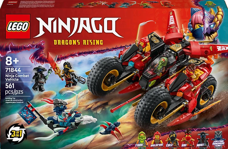 LEGO NINJAGO Le Véhicule de Combat des Ninjas 3en1, Ensemble de Construction avec 2 Motos Ninja, 1 Avion et 6 Figurines 71844