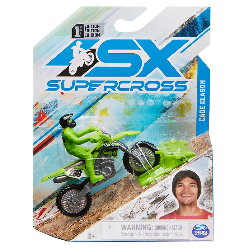 Supercross, Authentic Cade Clason 1:24 Scale Die-Cast Motorcycle with Rider Figure