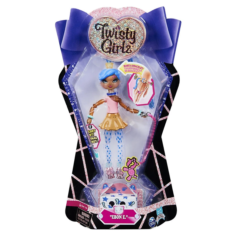 Twisty Girlz, Series 2, Ebon E. Transforming Doll to Collectible Bracelet with Mystery Twisty Petz