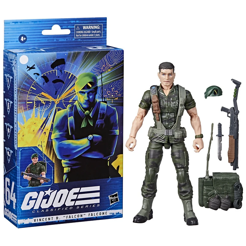 G.I. Joe Classified Series, figurine Vincent R. "Falcon" Falcone 64 de collection premium de 15 cm avec accessoires multiples, emballage spécial