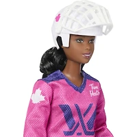 Barbie Tim Hortons PWHL Fashion Doll in Pink, Purple, & Teal Hockey Jersey