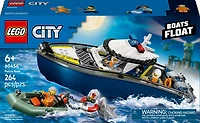 LEGO City La Poursuite en Bateau de Police, Ensemble de Construction de Jouet avec un Hors-Bord Flottant et un Canot Pneumatique 60456