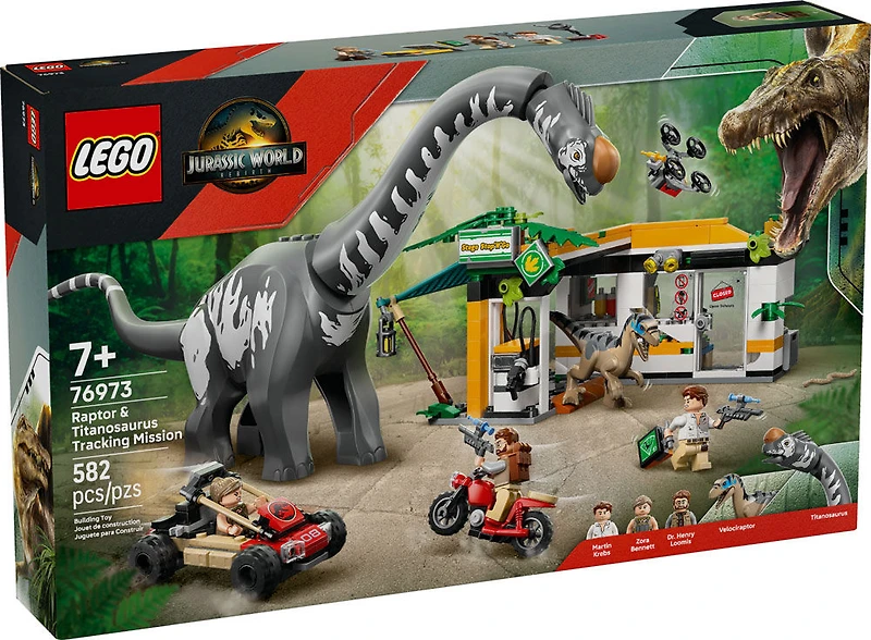 LEGO Jurassic World Raptor & Titanosaurus Tracking Mission Kids Toy for Boys & Girls, Ages 7+ -76973